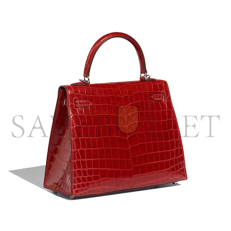 HERMÈS MASTER KELLY 28 ALLIGATOR LEATHER ALLIGATOR RED SILVER BUCKLE (28*22*10cm) 